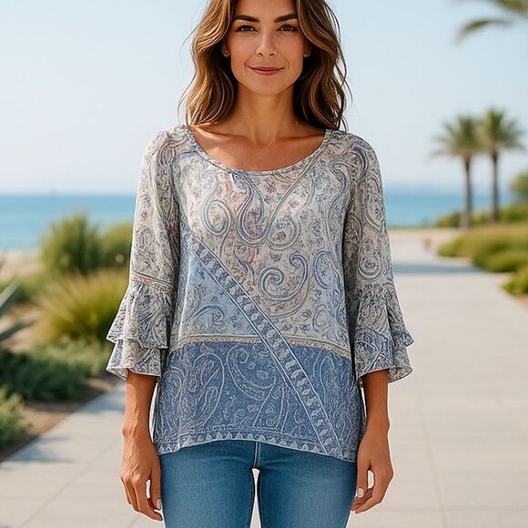 Sharagano Tops - Sharagano Women’s Popover Paisley Gauzy Top Size XL